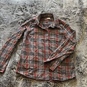 L.L. Bean Gray and Red Plaid Button Down Shirt